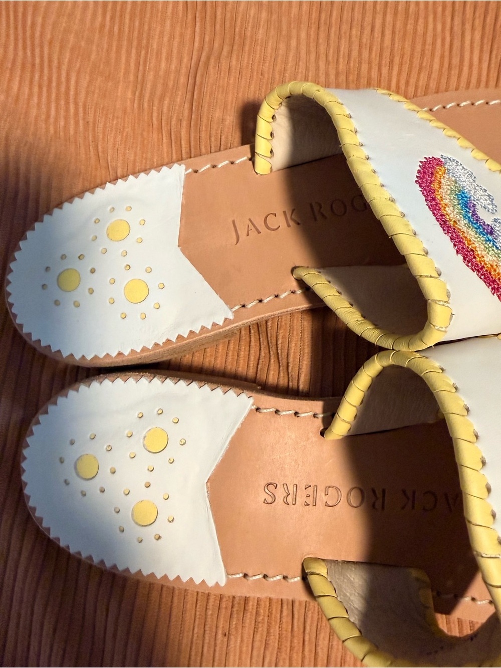 New white rainbow embroidered leather sandals sz 7 m $99 Jack rogers - Picture 6 of 8